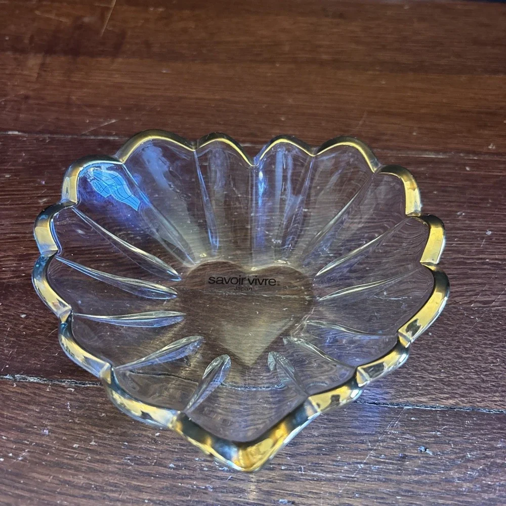 Vintage‎ Savoir Vivre Crystal Gold Trim Heart Shape Trinket/candy Dish-Japan